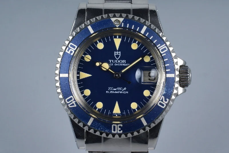 1985 Tudor Blue Submariner 76100 Non-Mercedes Hand with Box and Papers-Rolex Submariner 116618LB Yellow Gold Watch