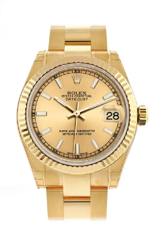 Rolex Datejust 31 Champagne Dial Fluted Bezel 18K Yellow Gold Ladies Watch 178278  Pre-owned-Rolex Daytona Stainless Steel Watch