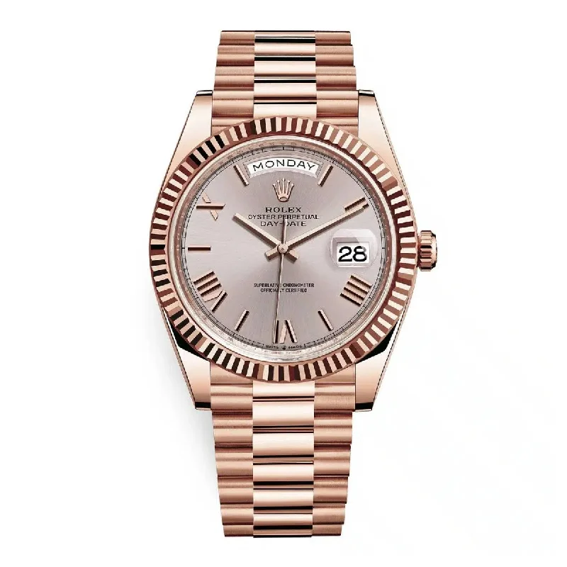 Rolex Day Date 40mm - Ref: 228235-0001 - Sundust Roman Dial & Fluted Bezel, 18K Rose Gold President Bracelet Men's Watch-Rolex GMT-Master II 126710BLNR Watch