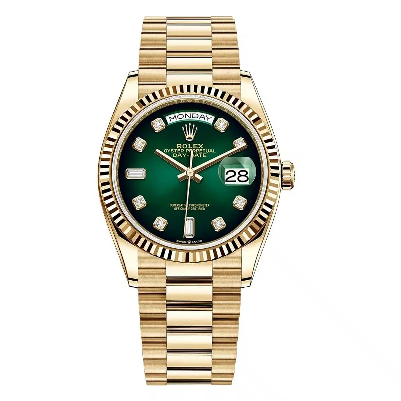 Rolex Day Date 36mm - Ref: 128238-0069 - Green Ombre Diamond Dial, 18K Yellow Gold President Bracelet Watch-Rolex GMT-Master II Red and Blue Watch