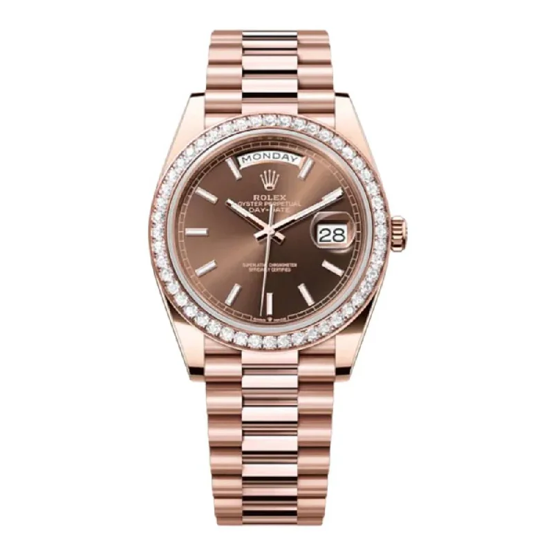 Rolex Day Date 40mm - Ref: 228345RBR - Chocolate Stick Dial & Diamond Bezel, 18K Rose Gold President Bracelet Men's Watch-Rolex GMT-Master II 126710BLRO Pepsi Watch