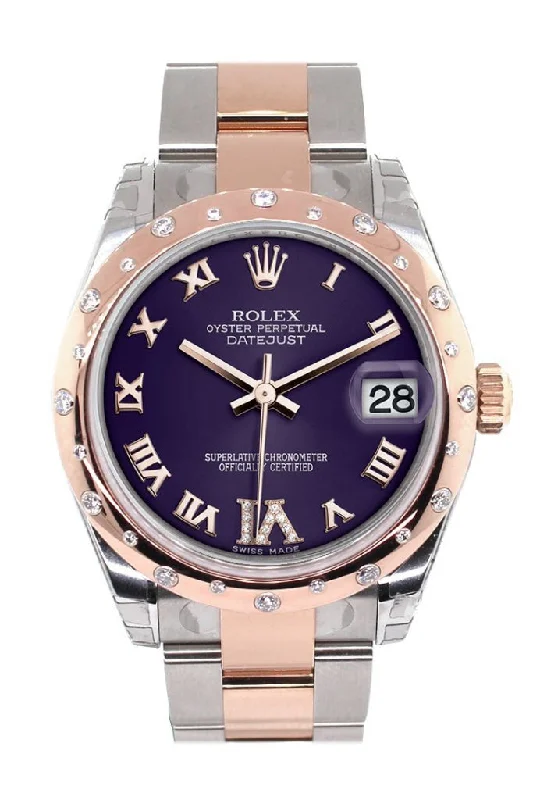 Rolex Datejust 31 Purple Roman Large VI set with Diamond Dial Diamond Bezel 18K Rose Gold Two Tone Ladies Watch 178341  Pre-owned-Rolex Oyster Perpetual Watch