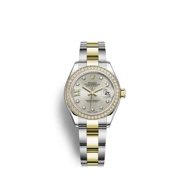 Rolex Lady-Datejust 28mm - Ref: 279383rbr-0004 - Silver Diamond Dial & Diamond Bezel, Two Tone Stainless Steel & 18K Yellow Gold Oyster Bracelet Women's Watch-Rolex Submariner 116613LN Watch