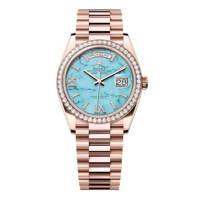 Rolex Day Date 36mm - Ref: 128345RBR - Tiffany Blue Turquoise Diamond Dial & Diamond Bezel, 18K Rose Gold & Diamonds President Bracelet Watch-Rolex Yacht-Master 40mm Steel Watch