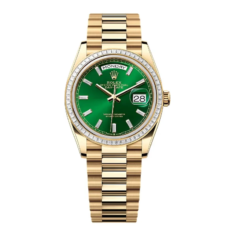 2024 Release Rolex Day-Date 36 mm | 18k yellow gold President bracelet | Bright green dial Diamond bezel | Men's Watch 128398TBR-Rolex Submariner Ceramic Watch