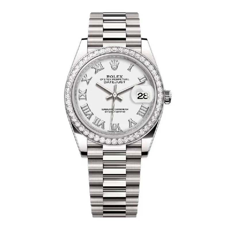 Rolex Lady-Datejust 28mm - Ref: 279136RBR wrp - White Roman Dial & Diamond Bezel, Platinum Presidential Bracelet Women's Watch-Rolex Datejust 31mm Rose Gold Watch