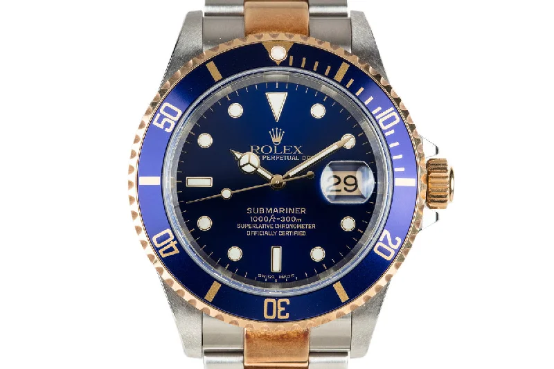 2002 Rolex Two Tone Submariner 16613 Blue Dial and Very Rosy Patina-Rolex Day-Date 36mm Yellow Gold Watch