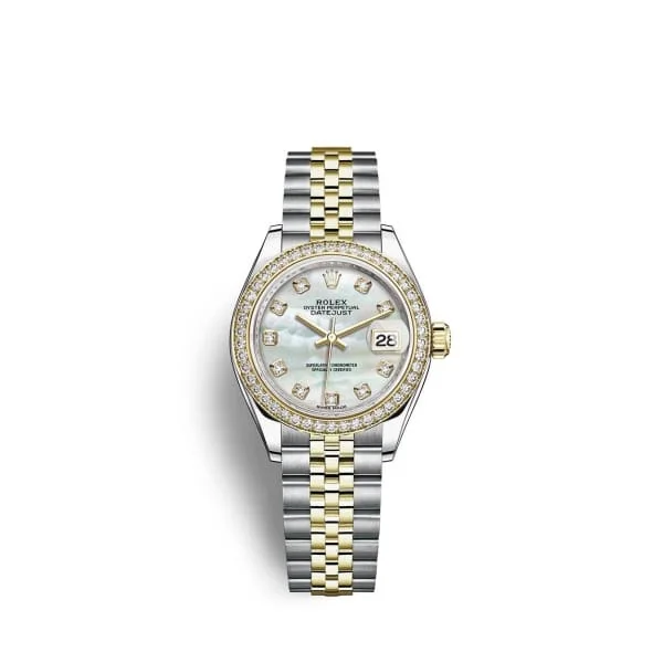 Rolex Lady-Datejust 28mm - Ref: 279383rbr-0019 - White Mother of Pearl Diamond Dial & Diamond Bezel, Two Tone Stainless Steel & 18K Yellow Gold Jubilee Bracelet Women's Watch-Rolex GMT-Master II 126710BLRO Watch