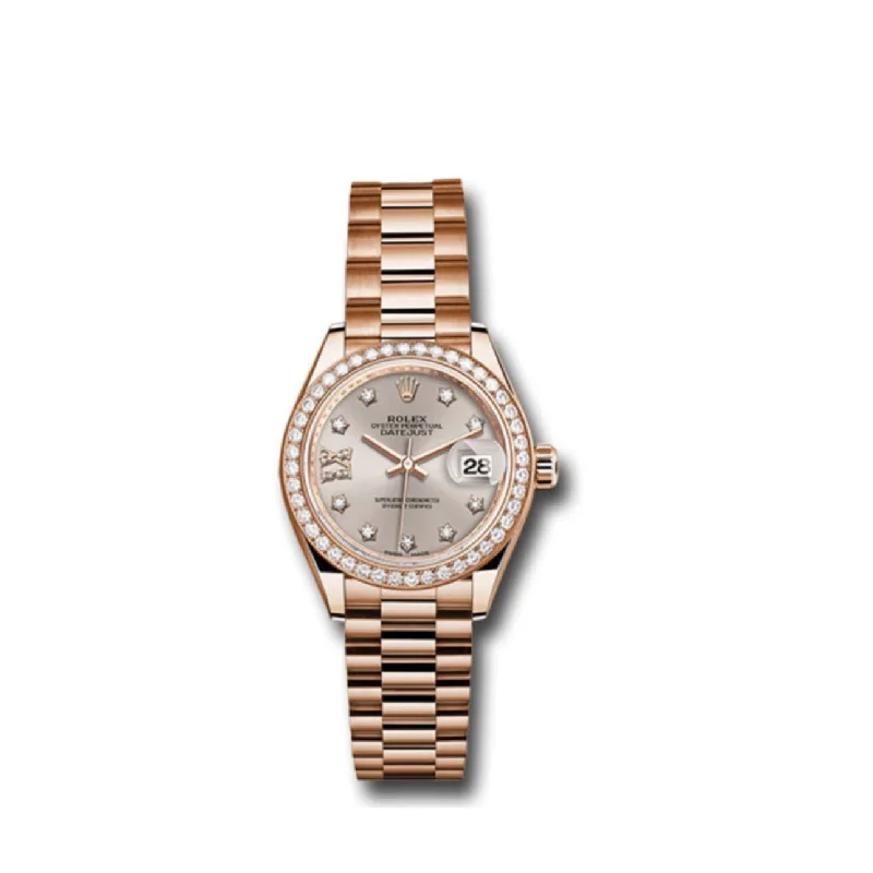 Rolex Lady-Datejust 28mm - Ref: 279135RBR s9dix8dp - Silver Diamond Dial & Diamond Bezel, 18K Rose Gold Presidential Bracelet Women's Watch-Rolex Day-Date 40mm Blue Dial Watch