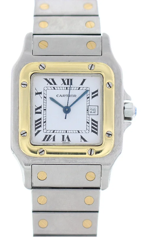 Cartier Santos Galbee 1566 Yellow Gold Stainless Steel Automatic-Cartier Tank Watch with Leather Strap