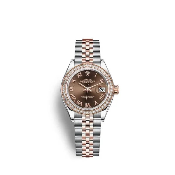 Rolex Lady-Datejust 28mm - Ref: 279381rbr-0009 - Chocolate Roman Dial & Diamond Bezel, Two Tone Stainless Steel & 18K Rose Gold Jubilee Bracelet Women's Watch-Rolex Submariner Ceramic Watch