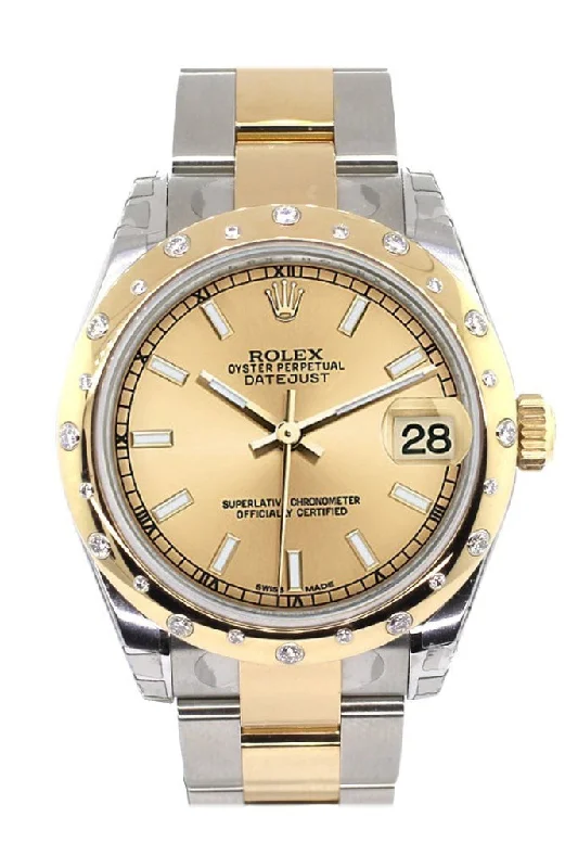 Rolex Datejust 31 Champagne Dial Diamond Bezel 18K Gold Two Tone Ladies Watch 178343 Pre-owned-Rolex Submariner Date Watch