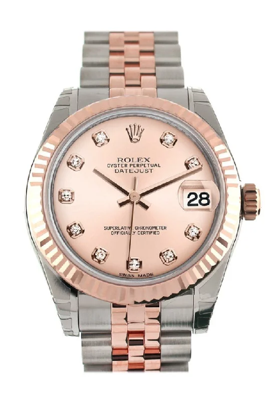 Rolex Datejust 31 Pink Diamond Dial  Fluted Bezel 18K Rose Gold Two Tone Jubilee Ladies Watch 178271 Pre-owned-Rolex GMT-Master II Green Dial Watch