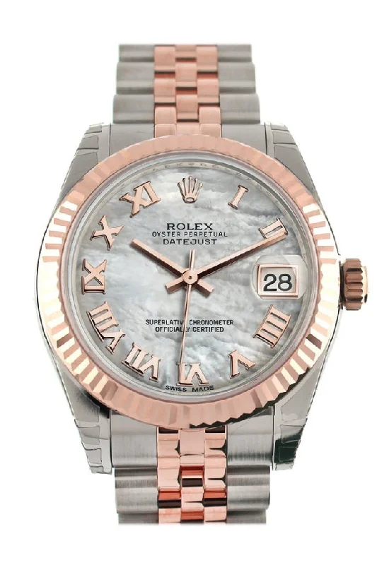 Rolex Datejust 31 White Mother of Pearl Roman Dial Fluted Bezel 18K Rose Gold Two Tone Jubilee Ladies Watch 178271 Pre-owned-Rolex Yacht-Master 40mm Watch