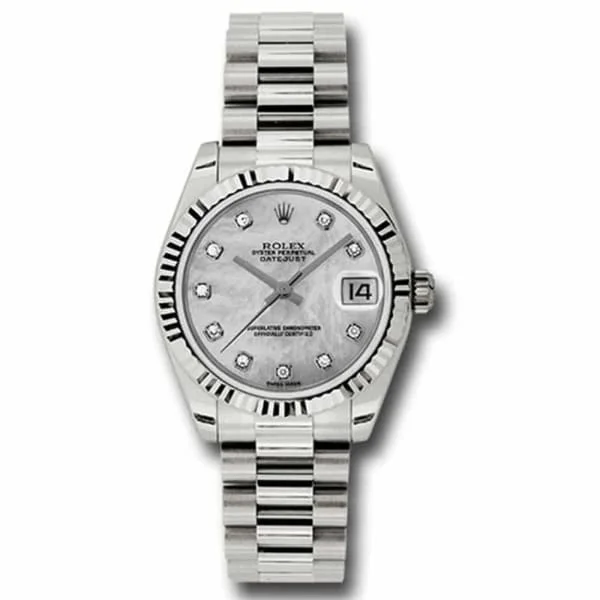 Rolex Datejust 31mm - Ref: 178279 mdp - White Mother of Pearl Dial, 18K White Gold President Bracelet Women's Watch-Rolex Datejust 28mm Watch