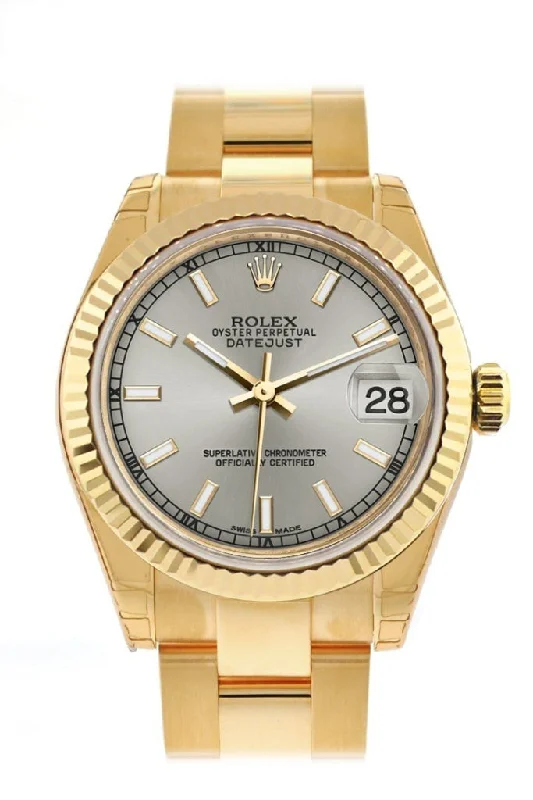 Rolex Datejust 31 Silver Dial Fluted Bezel 18K Yellow Gold Ladies Watch 178278 Pre-owned-Rolex Submariner 16610 Watch