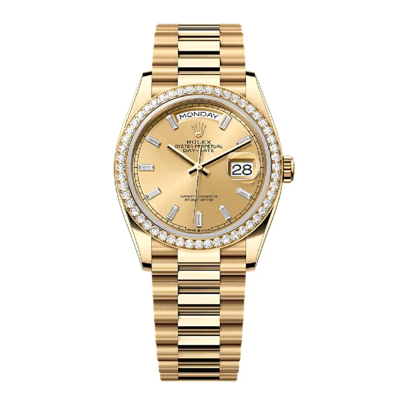 2024 Release Rolex Day-Date 36mm - Ref: 128348rbr-0080 - Champagne Diamond Dial & Diamond Bezel, 18K Yellow Gold Diamond Presidential Bracelet Watch-Rolex Oyster Perpetual 41mm Watch