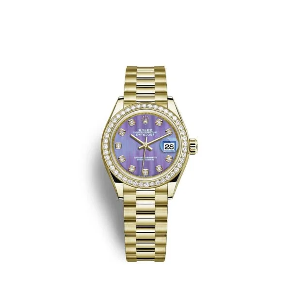 Rolex Lady Datejust 28mm - Ref: 279138rbr-0027 - Purple Dial, 18K Yellow Gold President Bracelet Women's Watch-Rolex Explorer 2 Watch