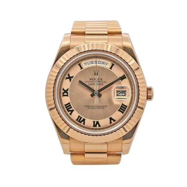 Rolex Day Date II 41mm - Ref: ROL-200000 - Champagne Concentric Roman Dial & Fluted Bezel, 18K Rose Gold President Bracelet Men's Watch-Rolex GMT-Master II Men’s Watch