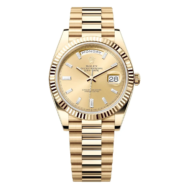 Rolex Day Date 40mm - Ref: 228238-0005 - Champagne Diamond Dial & Fluted Bezel, 18K Yellow Gold President Bracelet Men's Watch-Rolex Datejust 28mm Watch