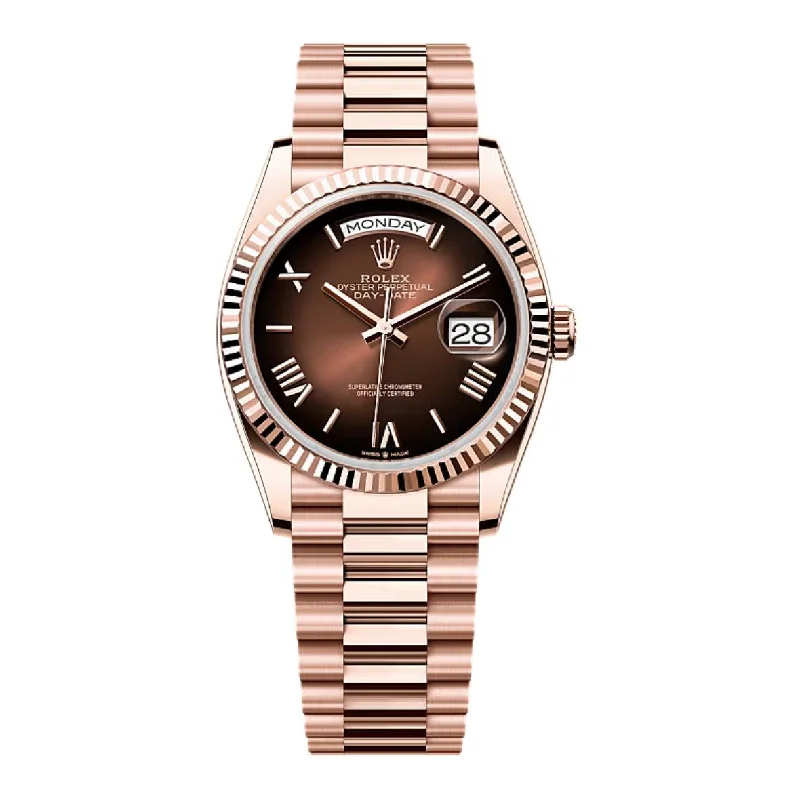 2024 Release Rolex Day-Date 36 mm | 18k Everose gold President bracelet | Brown ombré dial Fluted bezel | Men's Watch 128235-Rolex Submariner 14060M Watch