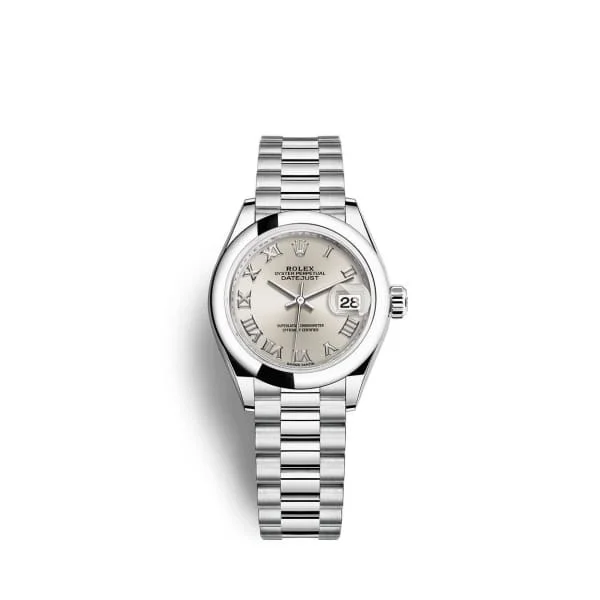 Rolex Lady-Datejust 28mm - Ref: 279166-0007 - Silver Roman Dial, Platinum Presidential Bracelet Women's Watch-Rolex Submariner 16610 Black Dial Watch