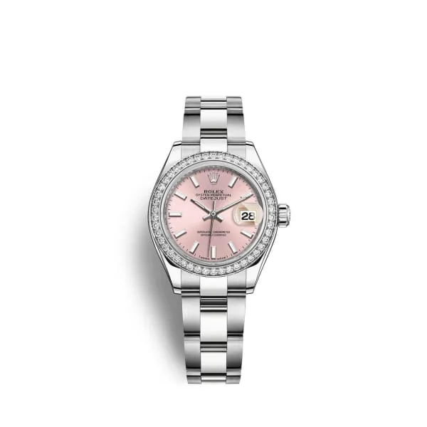 Rolex Lady-Datejust 28mm - Ref: 279384rbr-0002 - Pink Stick Dial & Diamond Bezel, Stainless Steel Oyster Bracelet Women's Watch-Rolex Yacht-Master 42mm Watch