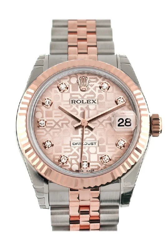 Rolex Datejust 31 Pink Jubilee Diamond Dial 18K Rose Gold Two Tone Ladies Watch 178271 Pre-owned-Rolex Datejust 41mm Steel Watch