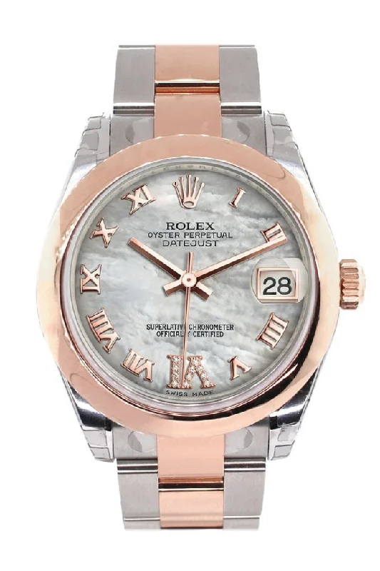 Rolex Datejust 31 White Mother of Pearl Roman Large VI set with Diamond Dial 18K Rose Gold Two Tone Ladies Watch178241-Rolex Datejust 41mm Jubilee Bracelet Watch