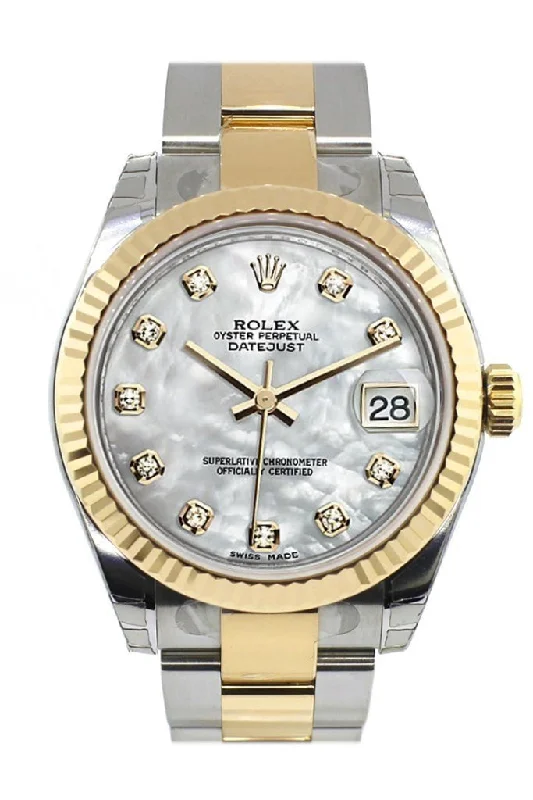 Rolex Datejust 31 Mother of Pearl Diamonds Dial Fluted Bezel 18K Gold Two Tone Ladies 178273 Pre-owned-Rolex Cosmograph Daytona Ceramic Bezel Watch