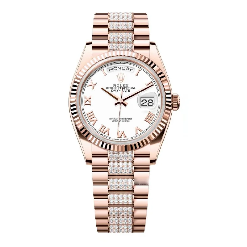 Rolex Day Date 36mm - Ref: 128235-0053 - White Roman Dial 18K Rose Gold & Diamonds President Bracelet Watch-Rolex Oyster Perpetual 36mm Watch