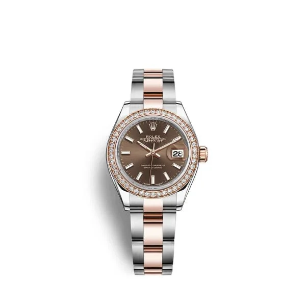 Rolex Lady-Datejust 28mm - Ref: 279381rbr-0018 - Chocolate Stick Dial & Diamond Bezel, Two Tone Stainless Steel & 18K Rose Gold Oyster Bracelet Women's Watch-Rolex Oyster Perpetual 36mm Watch