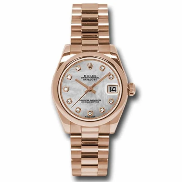 Rolex Datejust 31mm - Ref: 178245 mdp - White Mother of Pearl Diamond Dial, 18K Rose Gold Presidential Bracelet Women's Watch-Rolex Day-Date 36mm Green Dial Watch