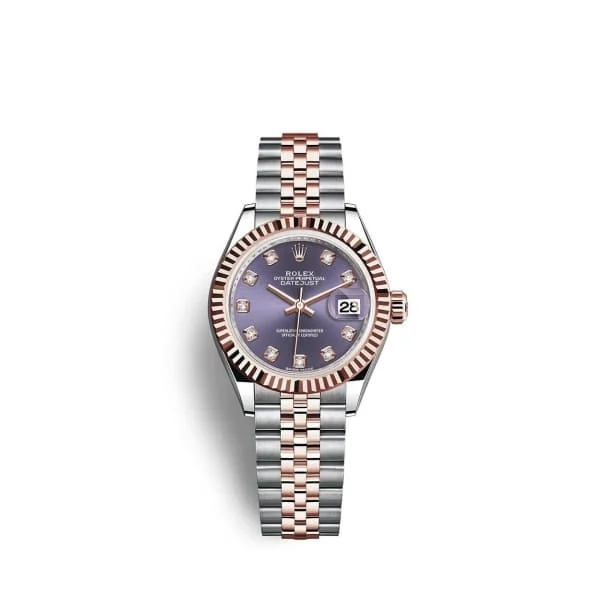 Rolex Lady-Datejust 28mm - Ref: 279171-0015 - Aubergine Purple Diamond Dial, Two Tone Stainless Steel & 18K Rose Gold Jubilee Bracelet Women's Watch-Rolex Milgauss 116400GV Watch Green Crystal