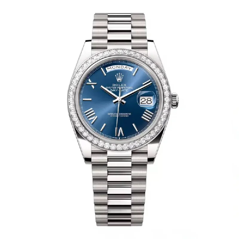 Rolex Day Date 40mm - Ref: 228349rbr-0005 - Blue Roman Dial & Diamond Bezel, 18K White Gold President Bracelet Men's Watch-Rolex Yacht-Master Women’s Watch