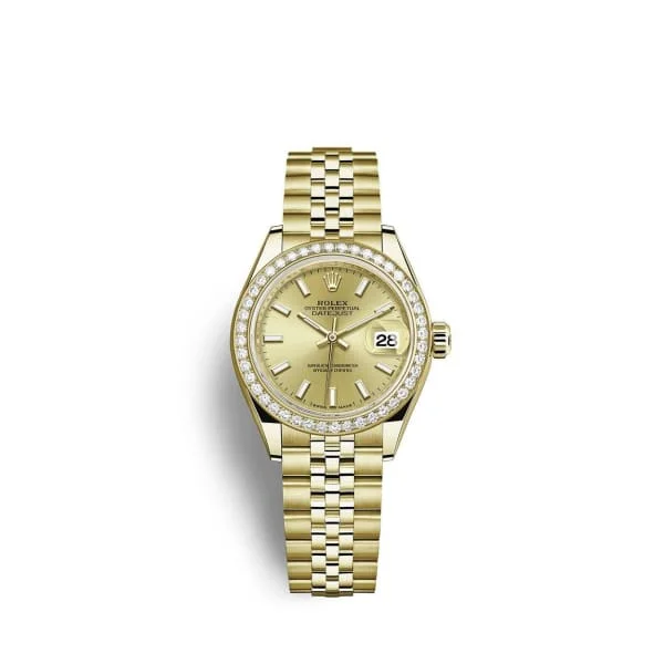 Rolex Lady-Datejust 28mm - Ref: 279138rbr-0013 - Champagne Dial & Diamond Bezel, 18K Yellow Gold Presidential Bracelet Women's Watch-Rolex Submariner 116613LN Watch