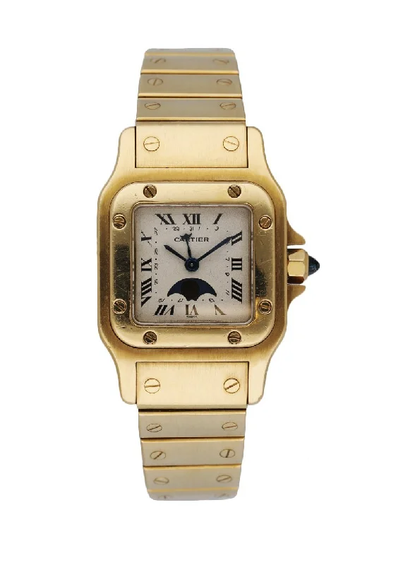 Cartier Santos 819902 18K Yellow Gold Moon Phase Ladies Watch-Cartier Baignoire 18k Gold Watch