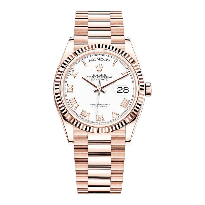 Rolex Day Date 36mm - Ref: 128235-0052 - White Roman Dial 18K Rose Gold President Bracelet Watch-Rolex President Day-Date 40mm Watch