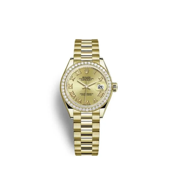 Rolex Lady-Datejust 28mm - Ref: 279138rbr-0021 - Champagne Roman Dial & Diamond Bezel, 18K Yellow Gold Presidential Bracelet Women's Watch-Rolex Datejust 116234 Watch