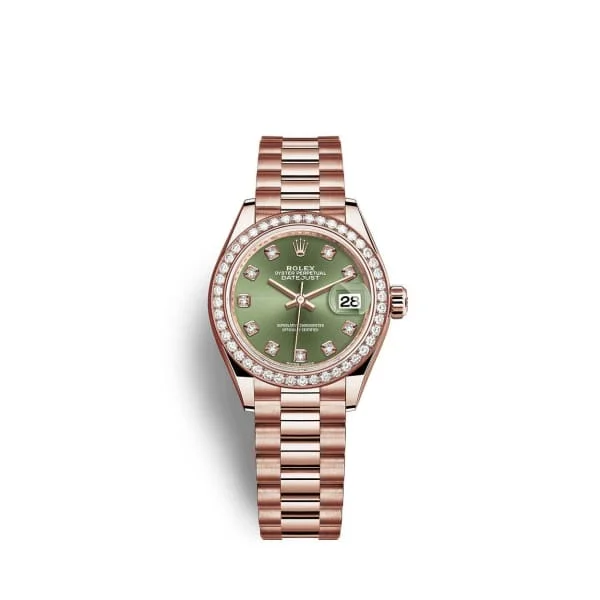 Rolex Lady Datejust 28mm - Ref: 279135rbr-0014 - Green Dial, 18K Rose Gold President Bracelet Women's Watch-Rolex Submariner 116610LN Watch