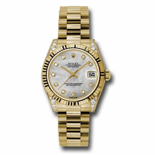 Rolex Datejust 31mm - Ref: 178238 mdp - White Mother of Pearl Dial, Diamond Case, 18K Yellow Gold President Bracelet Women's Watch-Rolex Day-Date 40mm Yellow Gold Watch