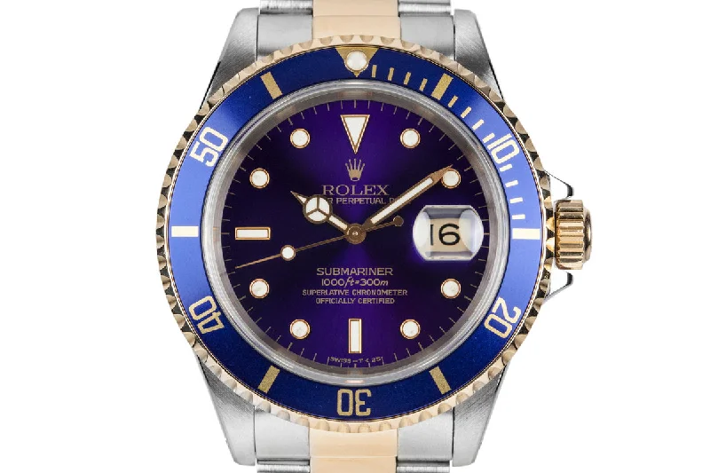 1995 Rolex Two Tone Submariner 16613 with Purple Dial-Rolex GMT-Master II Pepsi Bezel Watch