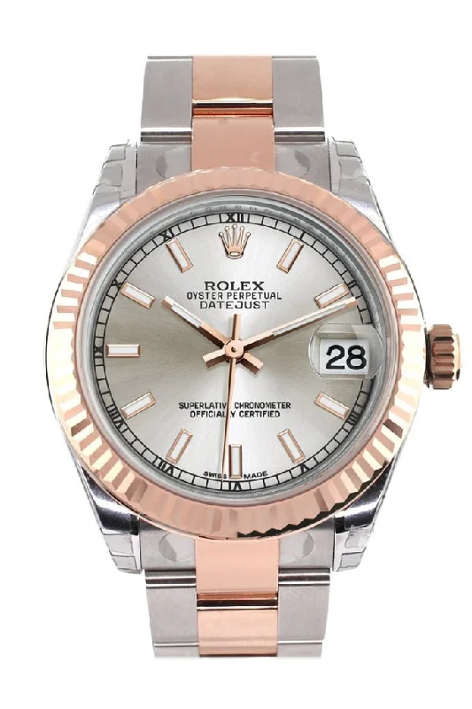 Rolex Datejust 31 Silver Dial Fluted Bezel 18K Rose Gold Two Tone Ladies Watch 178271 Pre-owned-Rolex Daytona 116520 Watch