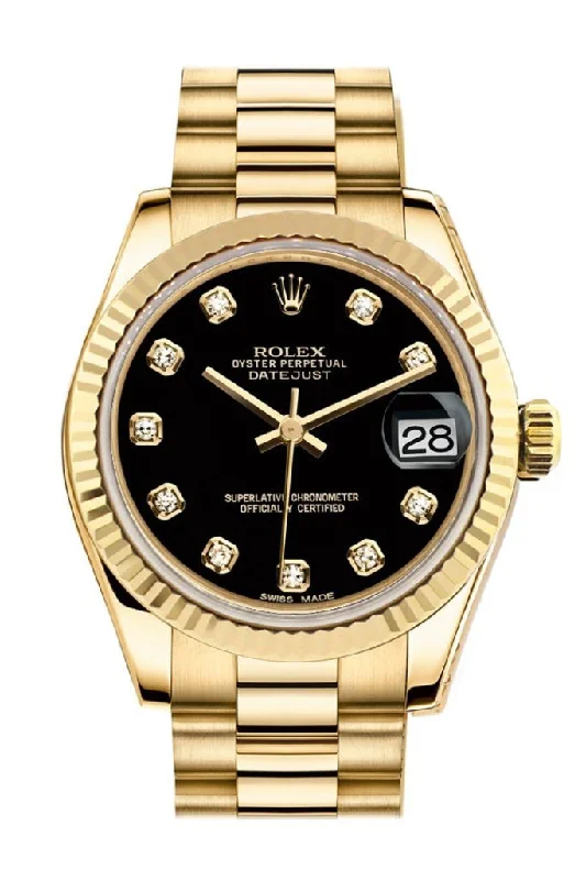 Rolex Datejust 31 Black Diamond Dial Fluted Bezel 18K Yellow Gold President Ladies Watch 178278 Pre-owned-Rolex Cosmograph Daytona 116500LN Black Dial Watch