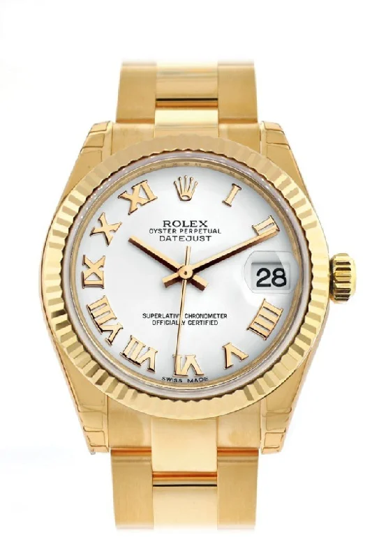 Rolex Datejust 31 White Roman Dial Fluted Bezel 18K Yellow Gold Ladies Watch 178278 Pre-owned-Rolex Oyster Perpetual 36mm Watch