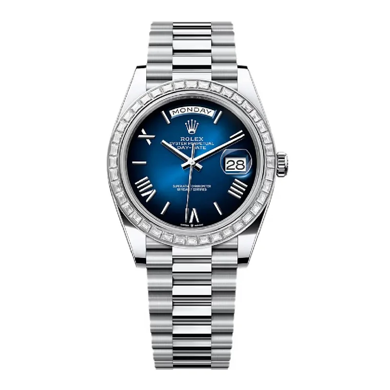 2024 Release Rolex Day-Date 40 mm | Platinum President bracelet | Blue ombré dial Diamond bezel | Men's Watch 228396TBR-Rolex Datejust 36mm Watch