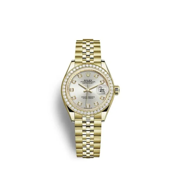 Rolex Lady Datejust 28mm - Ref: 279138rbr-0020 - Silver Dial, 18K Yellow Gold Jubilee Bracelet Women's Watch-Rolex Milgauss 116400GV Green Crystal Watch