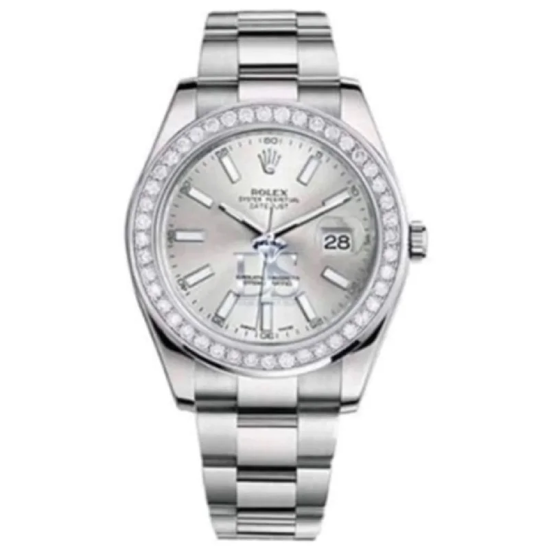 Rolex Datejust II 41mm - Ref: 116300 sdb - Silver Dial & Diamond Bezel, Stainless Steel Oyster Bracelet Men's Watch-Rolex Datejust 41mm Jubilee Bracelet Watch