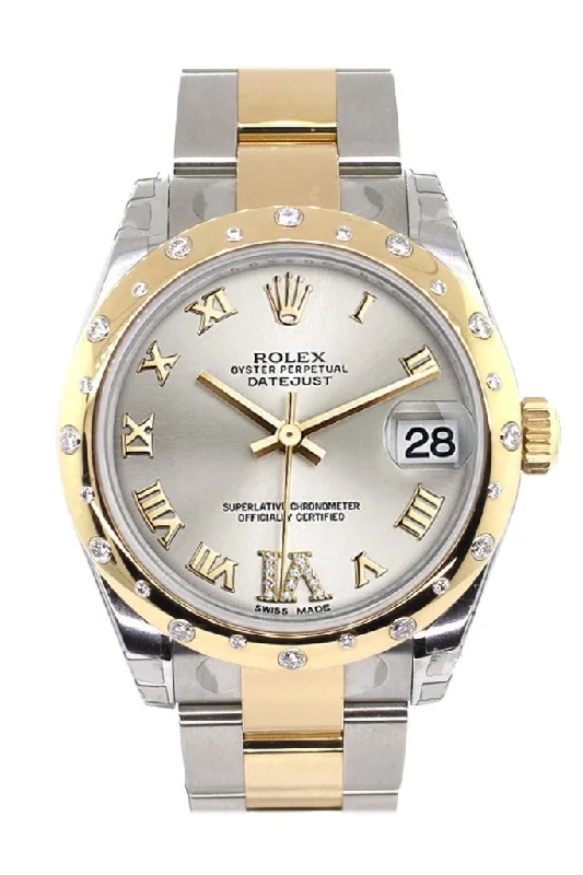 Rolex Datejust 31 Silver Roman Large VI Diamond Dial Diamond Bezel 18K Gold Two Tone Ladies 178343 Pre-owned-Rolex Yacht-Master 40mm Diamond Dial Watch