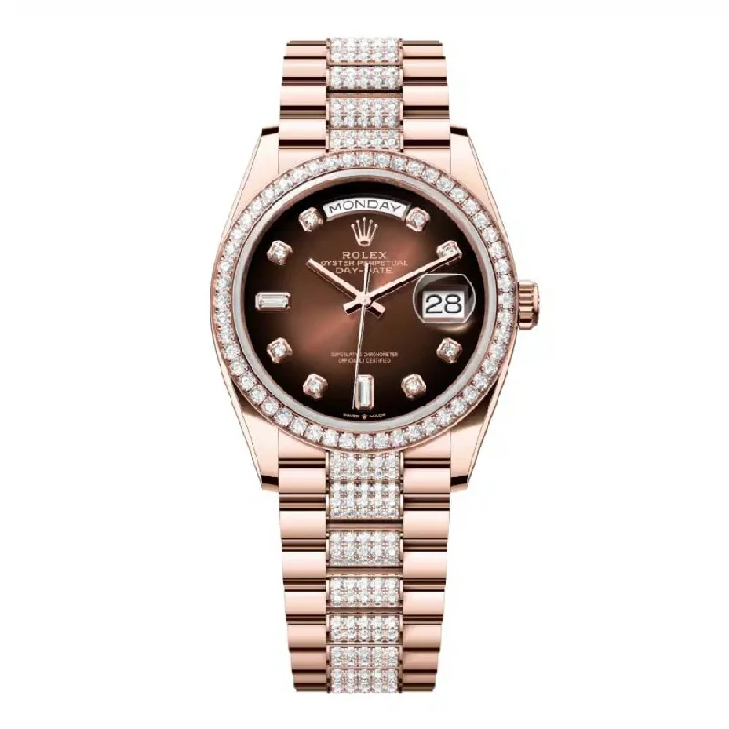 Rolex Day Date 36mm - Ref: 128345rbr-0041 - Brown Ombre Diamond Dial & Diamond Bezel, 18K Rose Gold & Diamonds President Bracelet Watch-Rolex Submariner 126610LN Watch